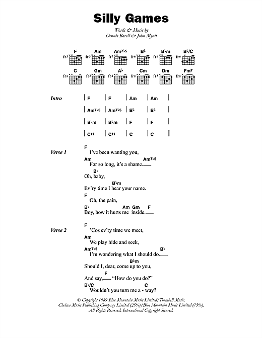 Download Janet Kay Silly Games Sheet Music and learn how to play Lyrics & Chords PDF digital score in minutes