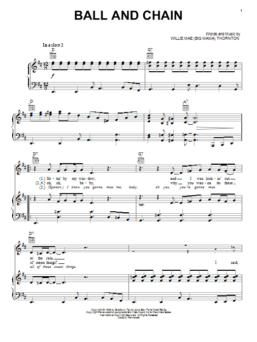 Download Janis Joplin Ball And Chain Sheet Music and learn how to play Piano, Vocal & Guitar (Right-Hand Melody) PDF digital score in minutes