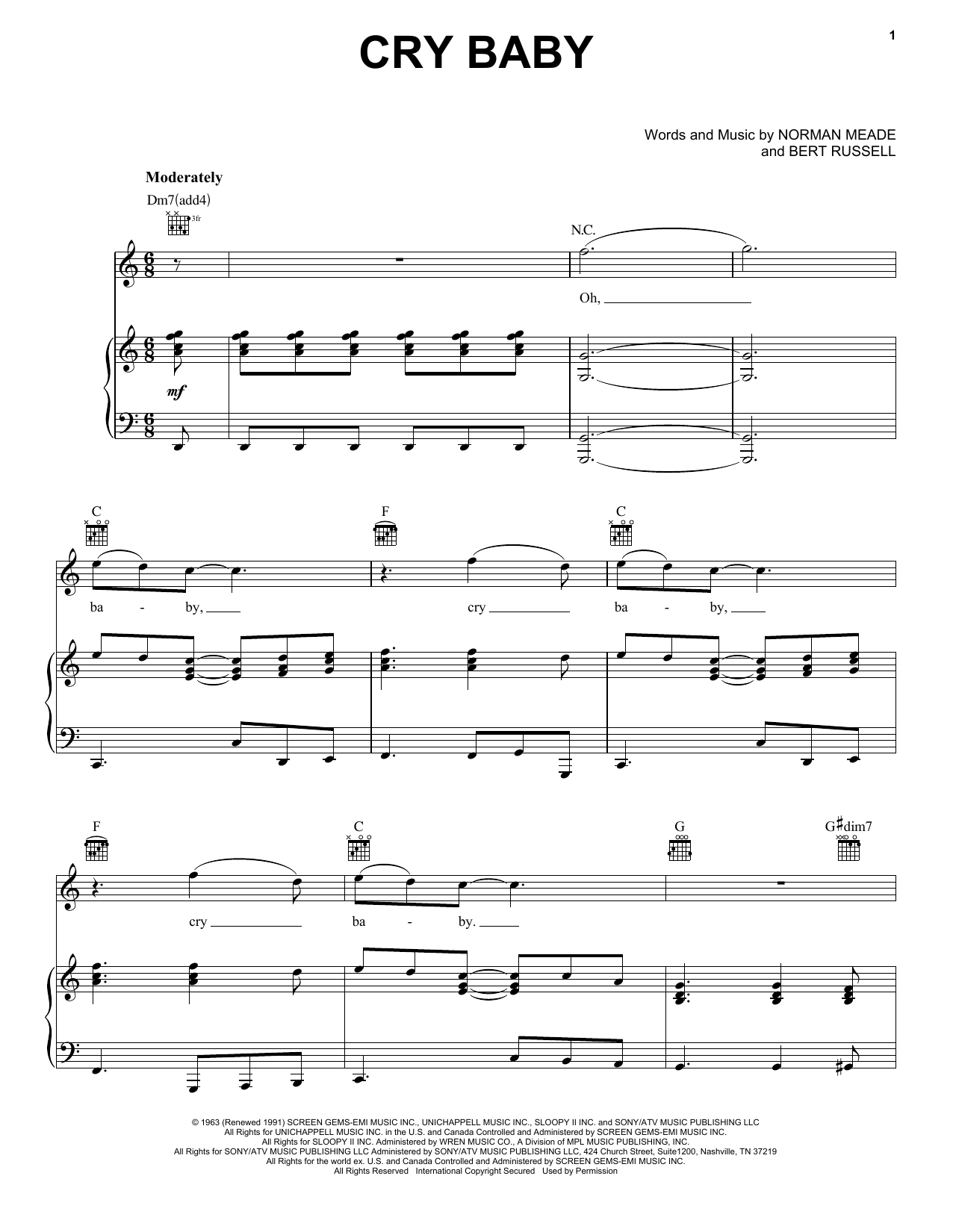 Download Janis Joplin Cry Baby Sheet Music and learn how to play Piano, Vocal & Guitar (Right-Hand Melody) PDF digital score in minutes
