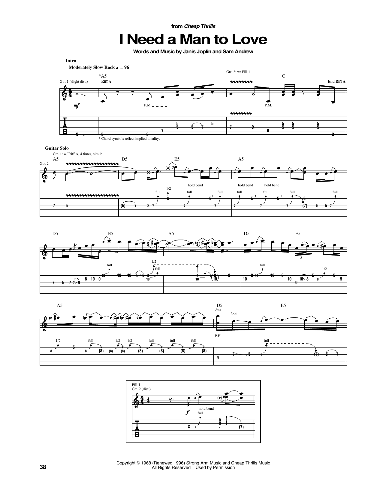 Download Janis Joplin I Need A Man To Love Sheet Music and learn how to play Guitar Tab PDF digital score in minutes