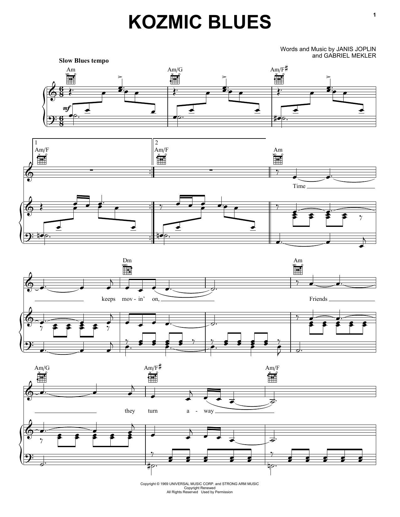 Download Janis Joplin Kozmic Blues Sheet Music and learn how to play Piano, Vocal & Guitar (Right-Hand Melody) PDF digital score in minutes