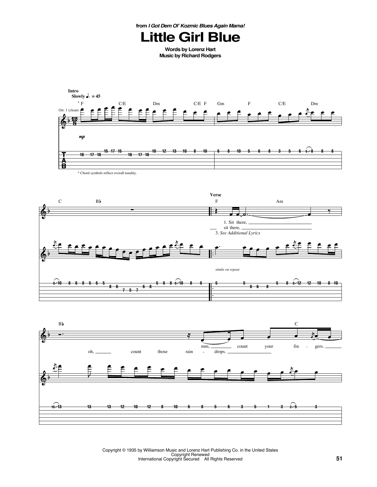 Download Janis Joplin Little Girl Blue Sheet Music and learn how to play Guitar Tab PDF digital score in minutes
