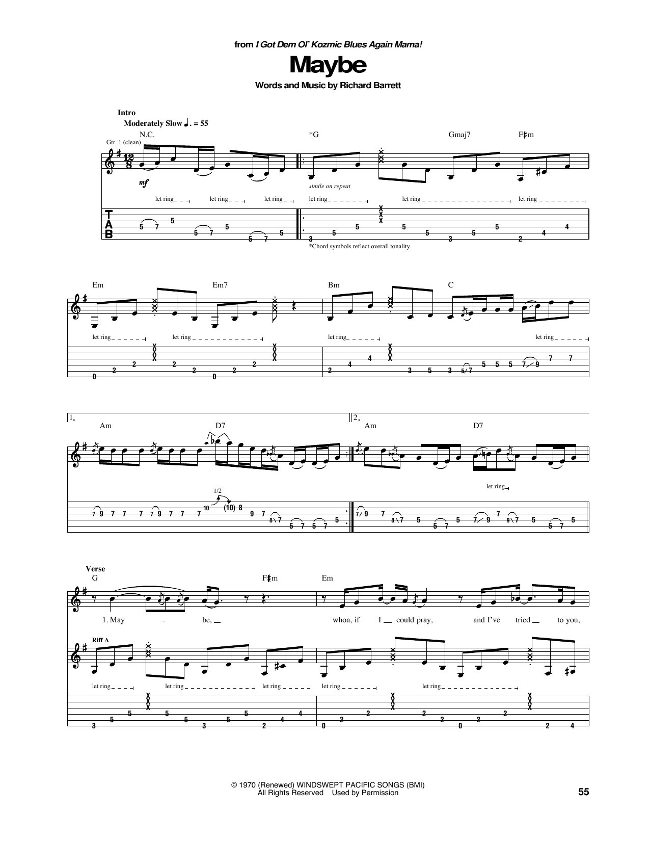 Download Janis Joplin Maybe Sheet Music and learn how to play Guitar Tab PDF digital score in minutes