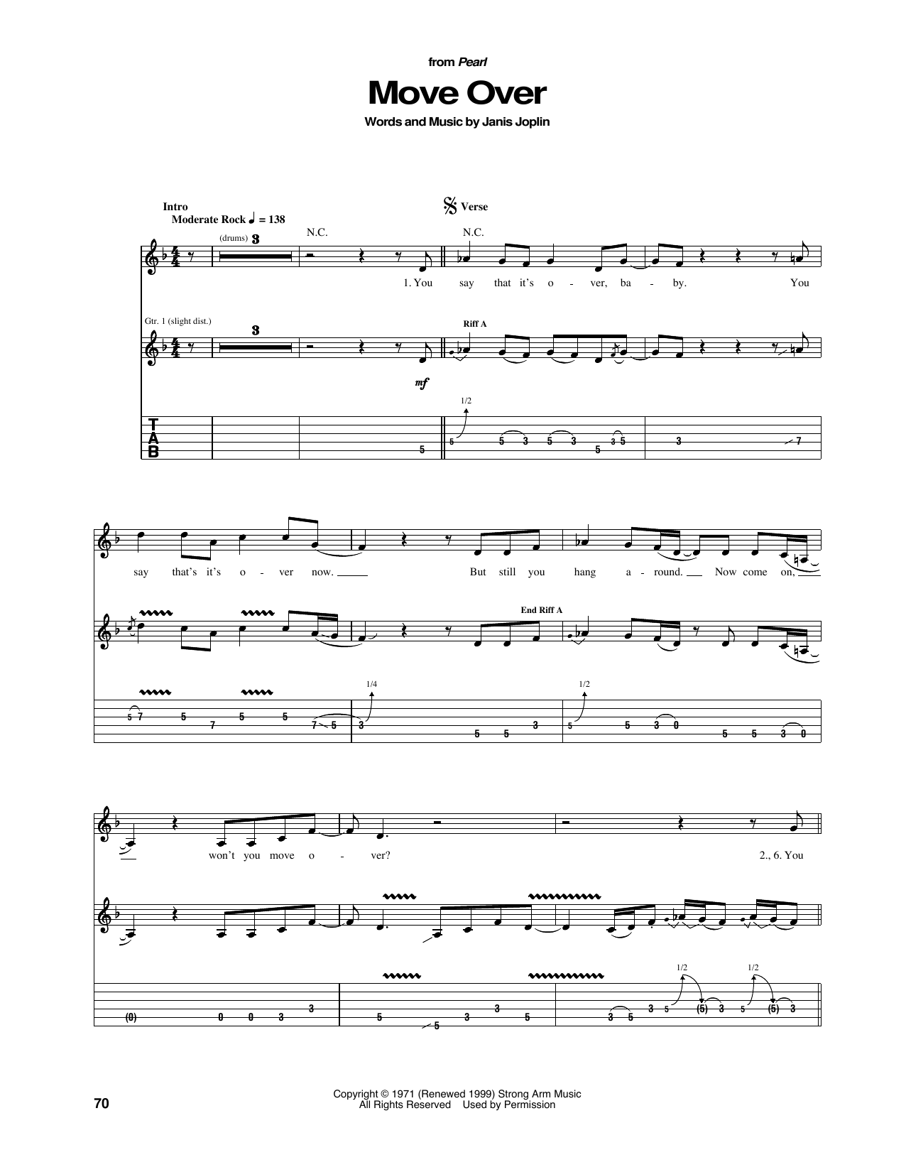 Download Janis Joplin Move Over Sheet Music and learn how to play Guitar Tab PDF digital score in minutes