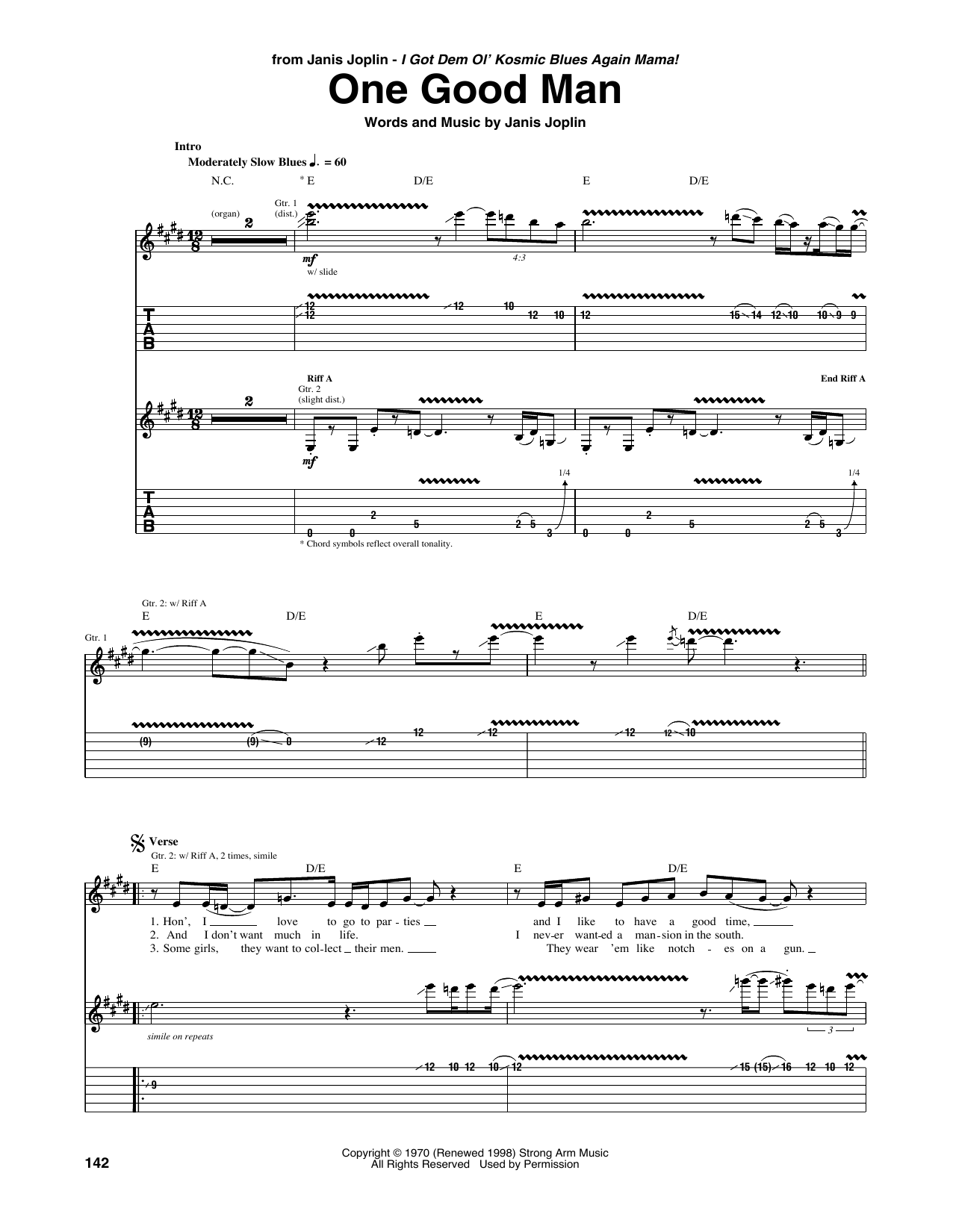 Download Janis Joplin One Good Man Sheet Music and learn how to play Guitar Tab PDF digital score in minutes