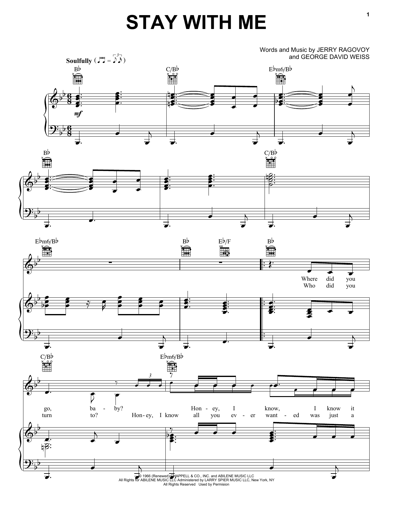 Download Janis Joplin Stay With Me Sheet Music and learn how to play Piano, Vocal & Guitar (Right-Hand Melody) PDF digital score in minutes