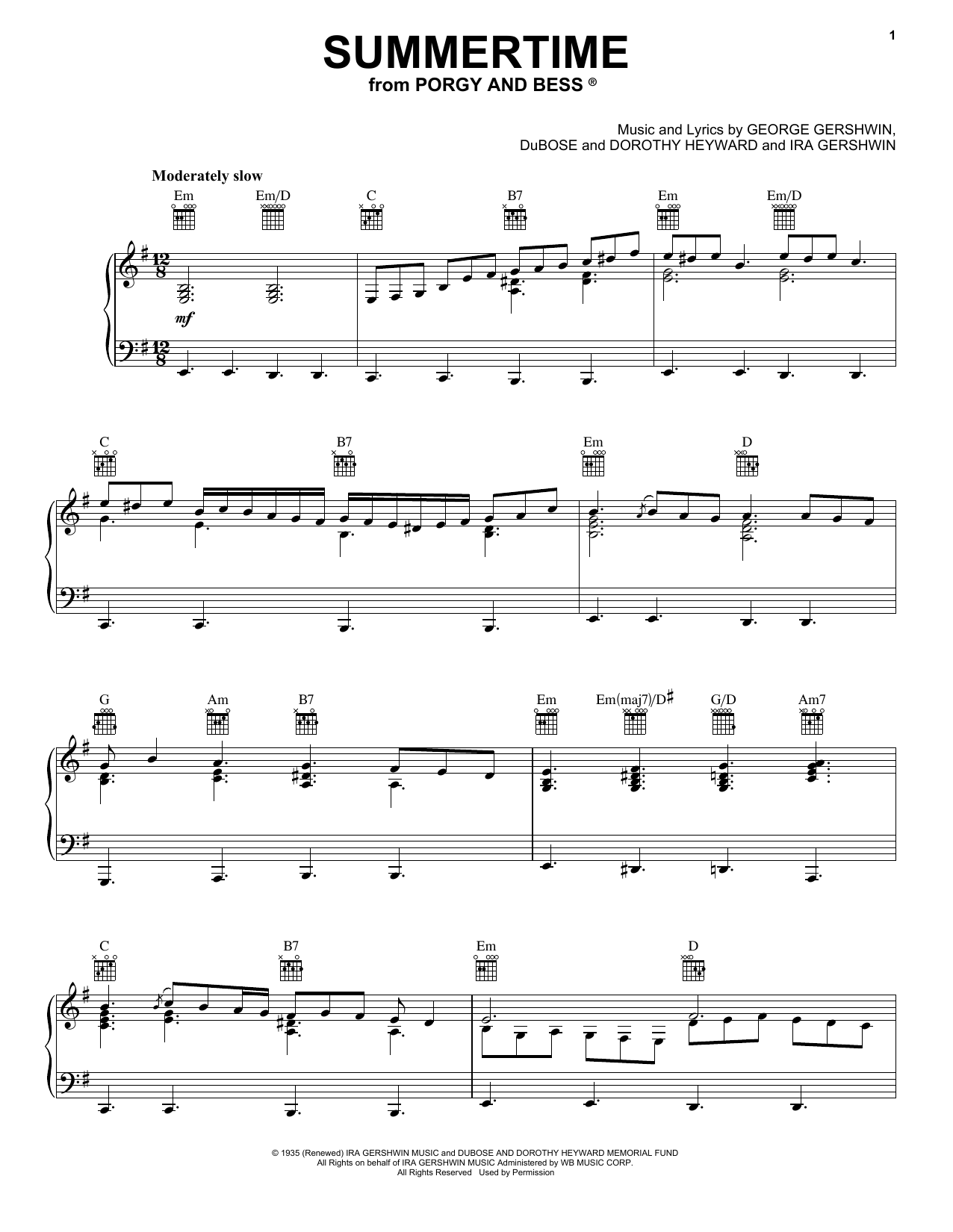 Download Janis Joplin Summertime Sheet Music and learn how to play Piano, Vocal & Guitar (Right-Hand Melody) PDF digital score in minutes