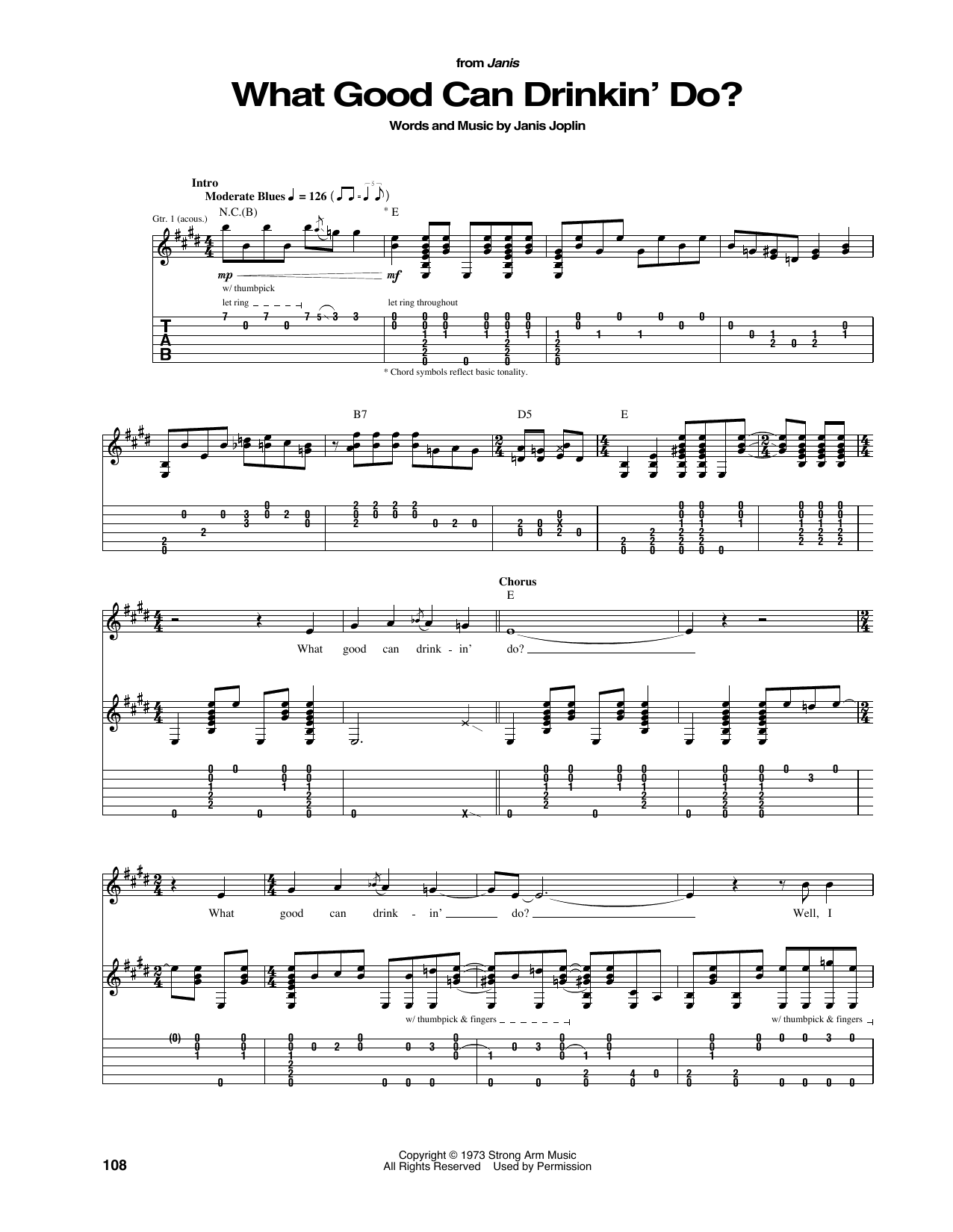 Download Janis Joplin What Good Can Drinkin' Do? Sheet Music and learn how to play Guitar Tab PDF digital score in minutes