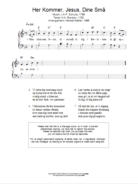 Download J.A.P. Schulz Her Kommer, Jesus, Dine Små Sheet Music and learn how to play Piano PDF digital score in minutes