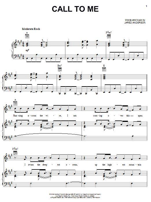 Download Jared Anderson Call To Me Sheet Music and learn how to play Piano, Vocal & Guitar (Right-Hand Melody) PDF digital score in minutes