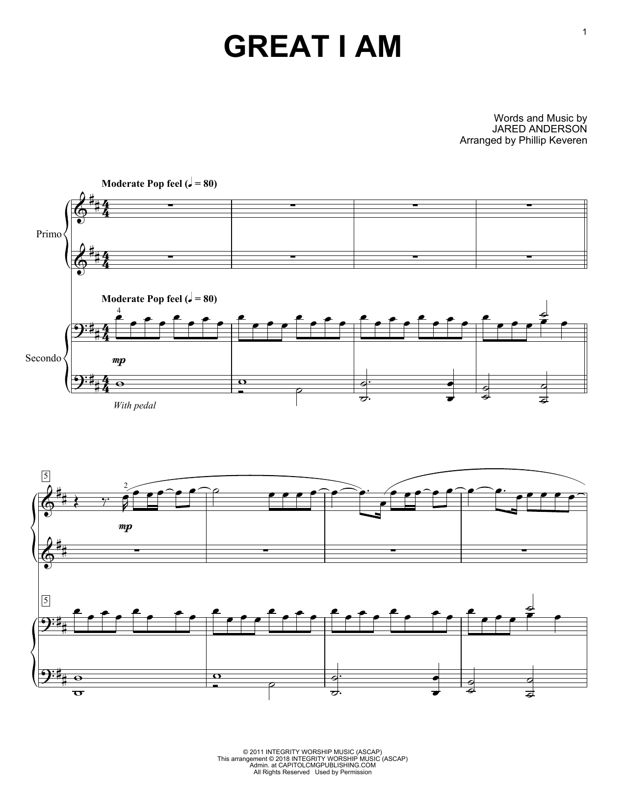 Download Phillip Keveren Great I Am Sheet Music and learn how to play Piano Duet PDF digital score in minutes