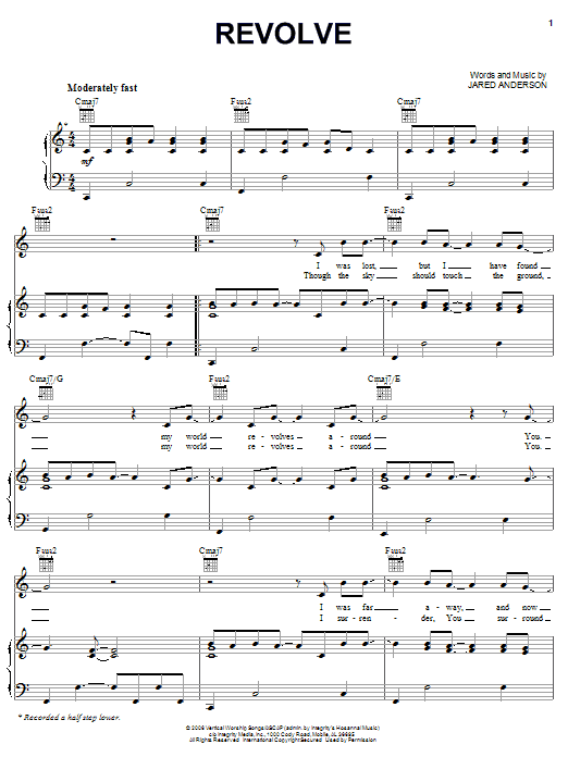 Download Jared Anderson Revolve Sheet Music and learn how to play Piano, Vocal & Guitar (Right-Hand Melody) PDF digital score in minutes