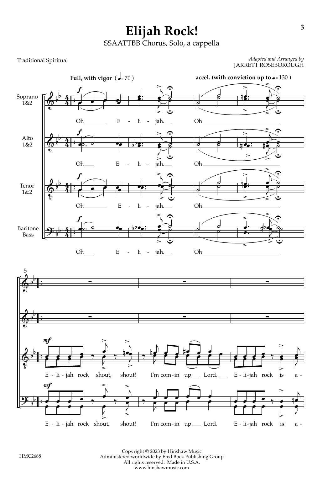 Download Jarrett Roseborough Elijah Rock! Sheet Music and learn how to play SATB Choir PDF digital score in minutes