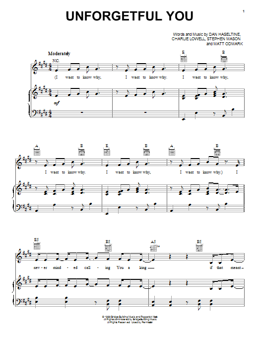 Download Jars Of Clay Unforgetful You Sheet Music and learn how to play Piano, Vocal & Guitar (Right-Hand Melody) PDF digital score in minutes