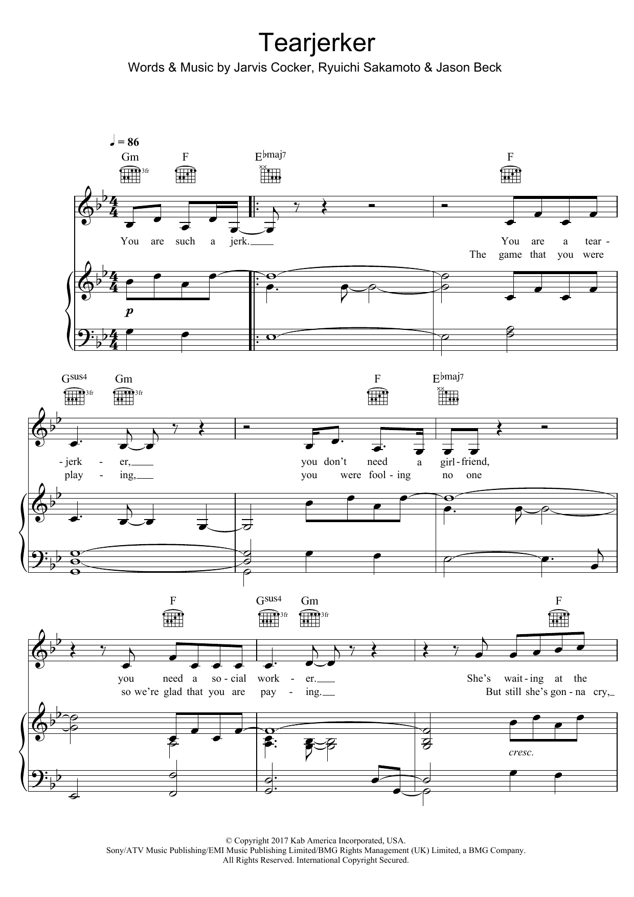 Download Chilly Gonzales Tearjerker Sheet Music and learn how to play Piano, Vocal & Guitar (Right-Hand Melody) PDF digital score in minutes