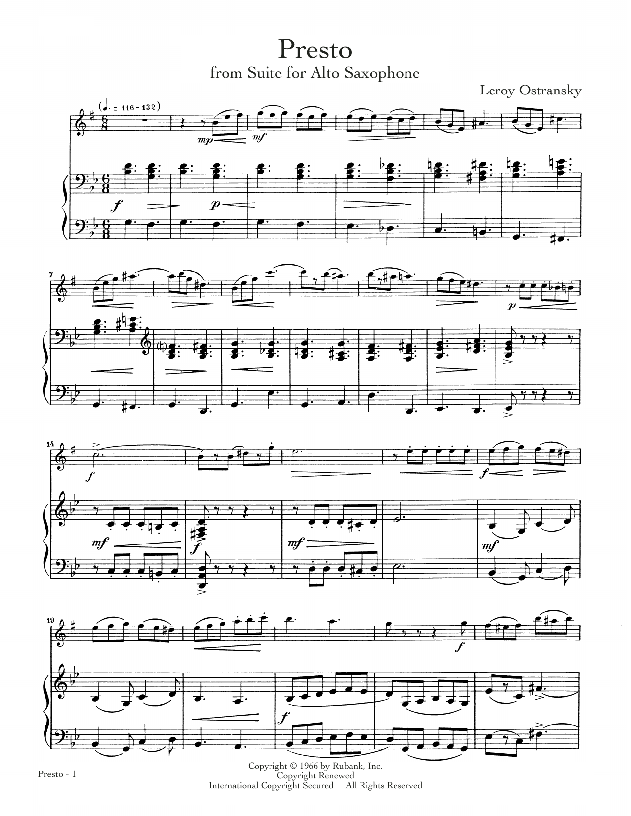 Download Jascha Gurewich Presto Sheet Music and learn how to play Alto Sax and Piano PDF digital score in minutes