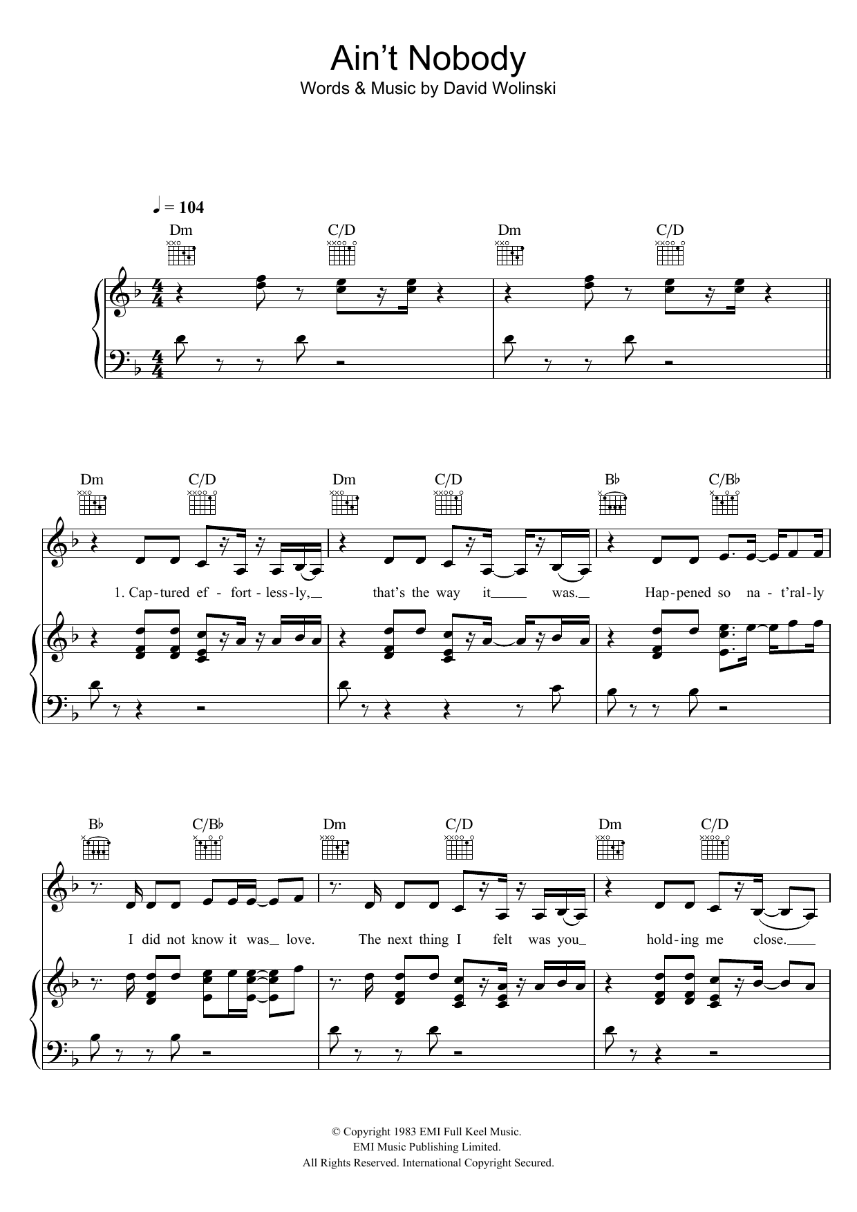 Download Jasmine Thompson Ain't Nobody Sheet Music and learn how to play Piano, Vocal & Guitar (Right-Hand Melody) PDF digital score in minutes