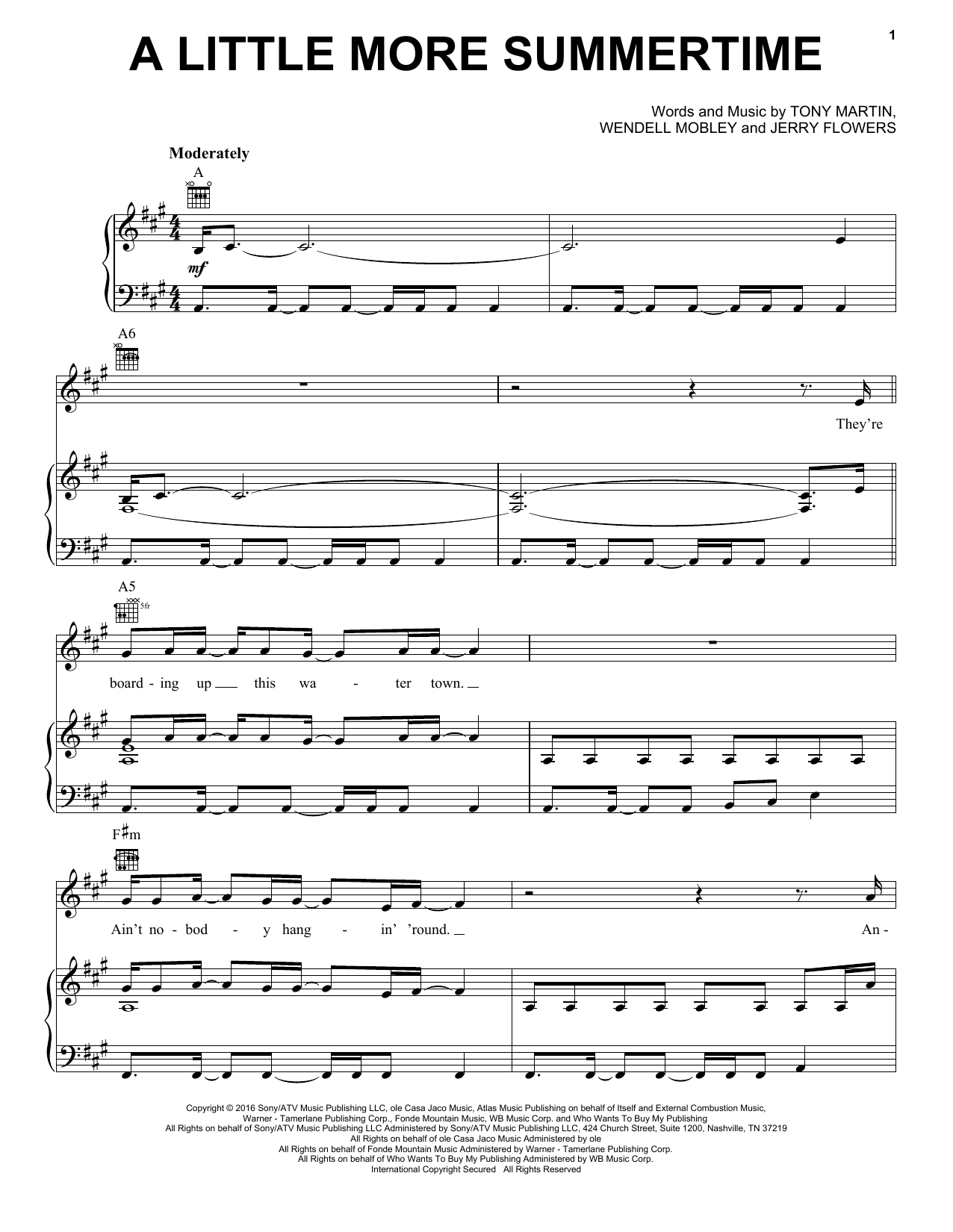 Download Jason Aldean A Little More Summertime Sheet Music and learn how to play Piano, Vocal & Guitar (Right-Hand Melody) PDF digital score in minutes