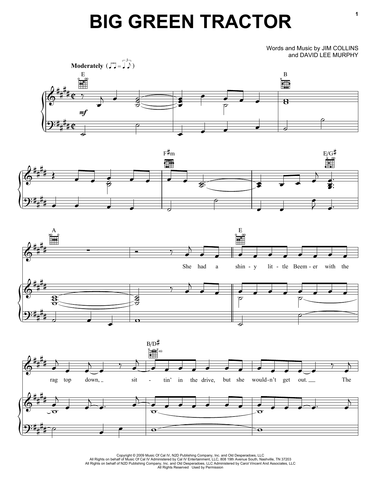 Download Jason Aldean Big Green Tractor Sheet Music and learn how to play Easy Piano PDF digital score in minutes