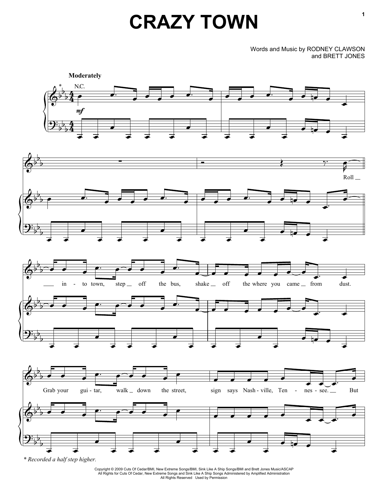 Download Jason Aldean Crazy Town Sheet Music and learn how to play Piano, Vocal & Guitar (Right-Hand Melody) PDF digital score in minutes