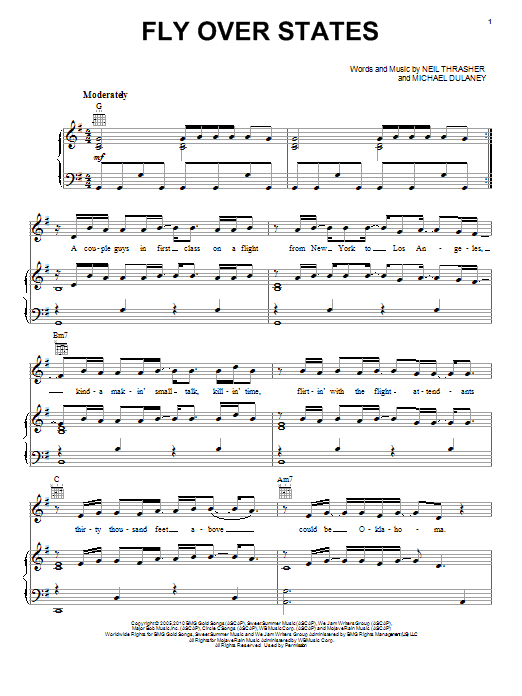 Download Jason Aldean Fly Over States Sheet Music and learn how to play Piano, Vocal & Guitar (Right-Hand Melody) PDF digital score in minutes
