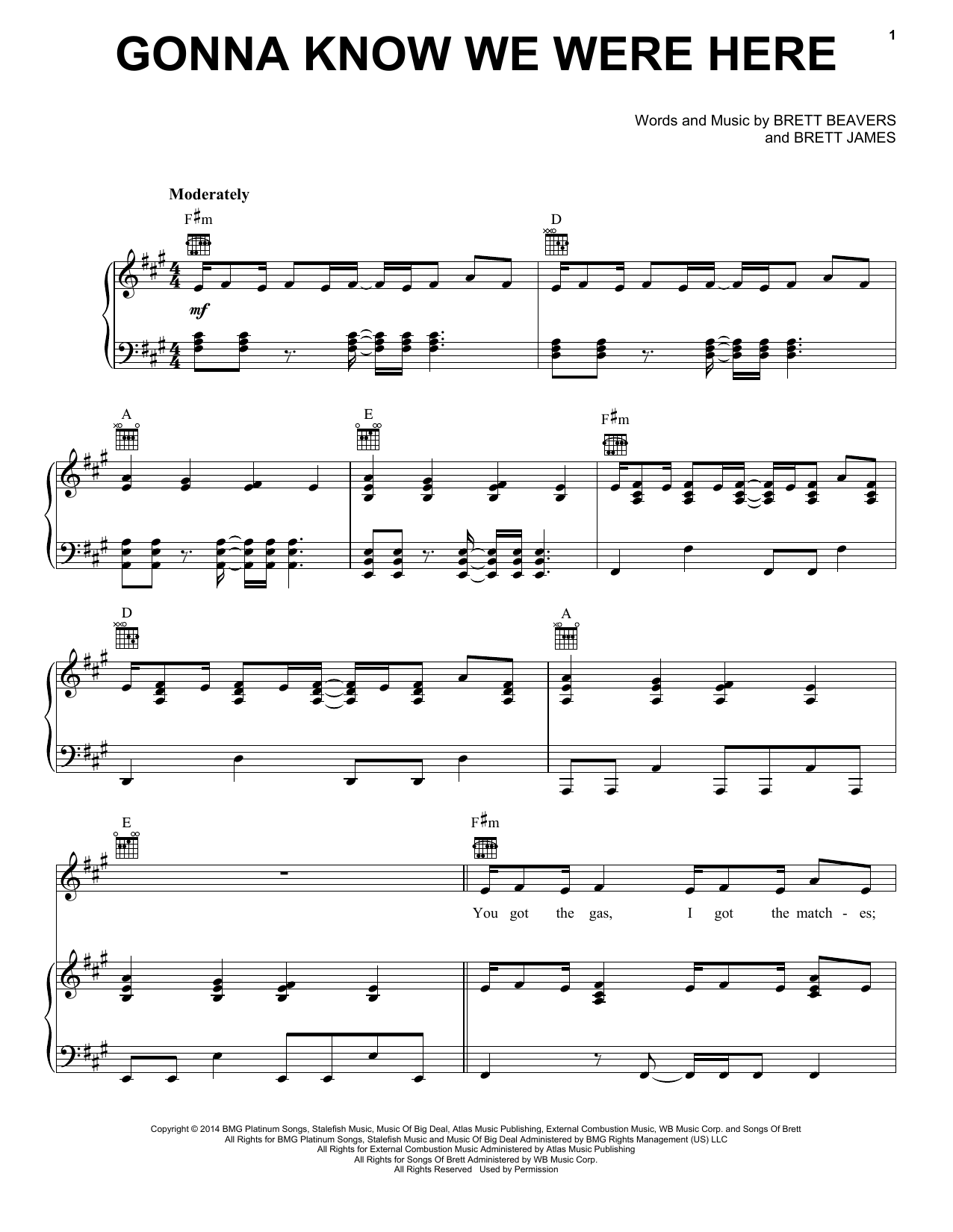 Download Jason Aldean Gonna Know We Were Here Sheet Music and learn how to play Piano, Vocal & Guitar (Right-Hand Melody) PDF digital score in minutes