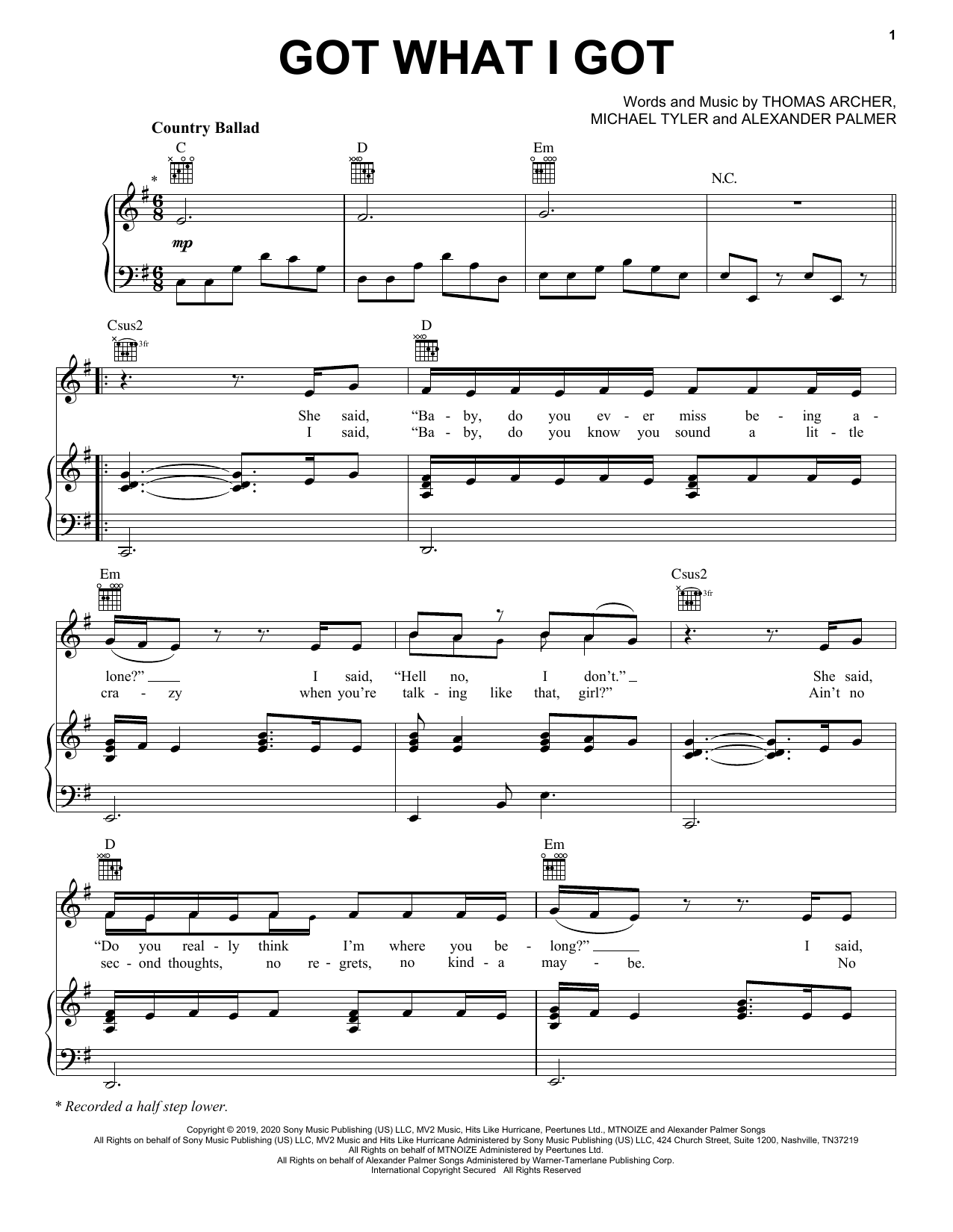 Download Jason Aldean Got What I Got Sheet Music and learn how to play Piano, Vocal & Guitar Chords (Right-Hand Melody) PDF digital score in minutes