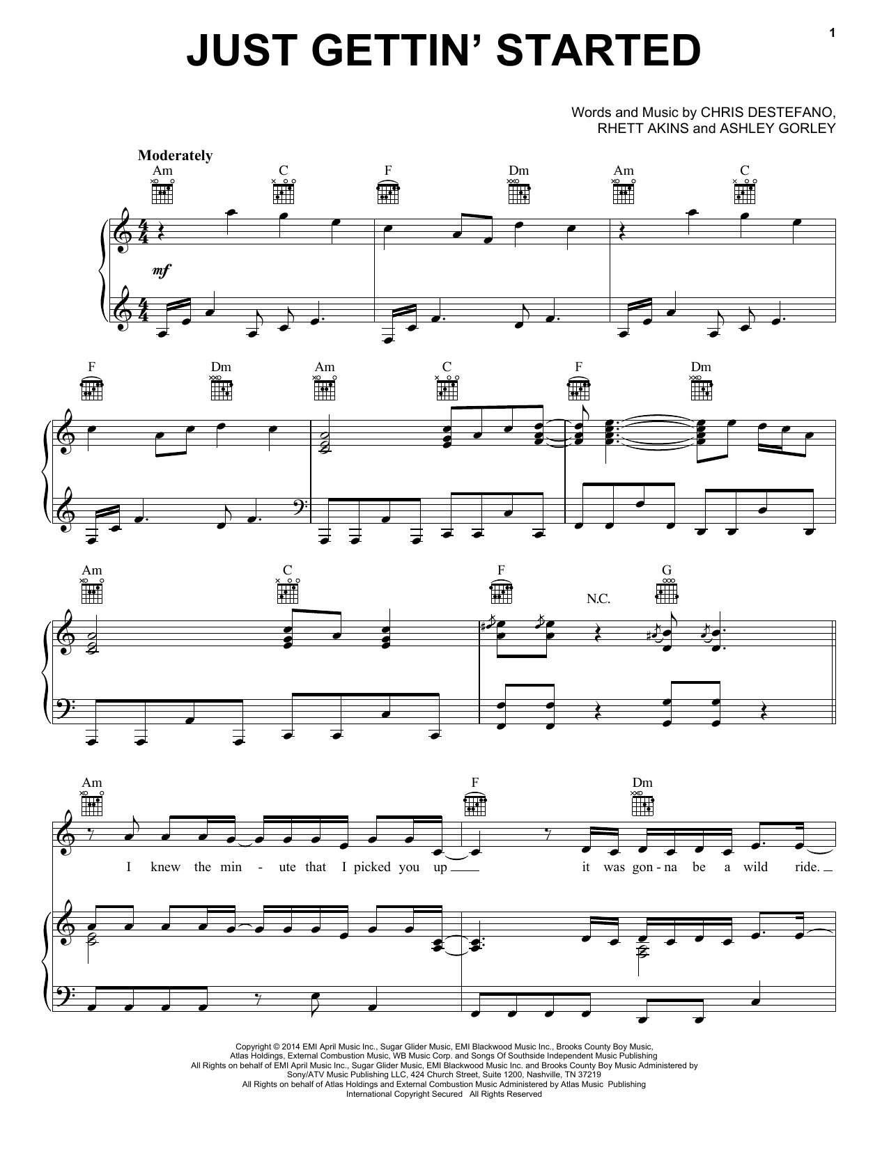 Download Jason Aldean Just Gettin' Started Sheet Music and learn how to play Piano, Vocal & Guitar (Right-Hand Melody) PDF digital score in minutes