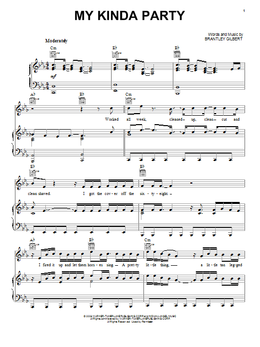 Download Jason Aldean My Kinda Party Sheet Music and learn how to play Piano, Vocal & Guitar (Right-Hand Melody) PDF digital score in minutes