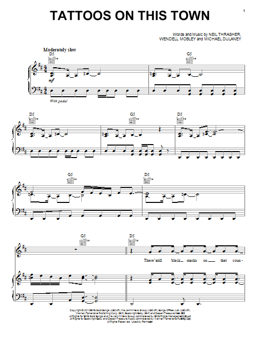Download Jason Aldean Tattoos On This Town Sheet Music and learn how to play Piano, Vocal & Guitar (Right-Hand Melody) PDF digital score in minutes