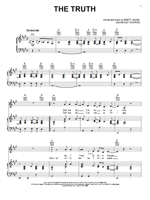 Download Jason Aldean The Truth Sheet Music and learn how to play Piano, Vocal & Guitar (Right-Hand Melody) PDF digital score in minutes