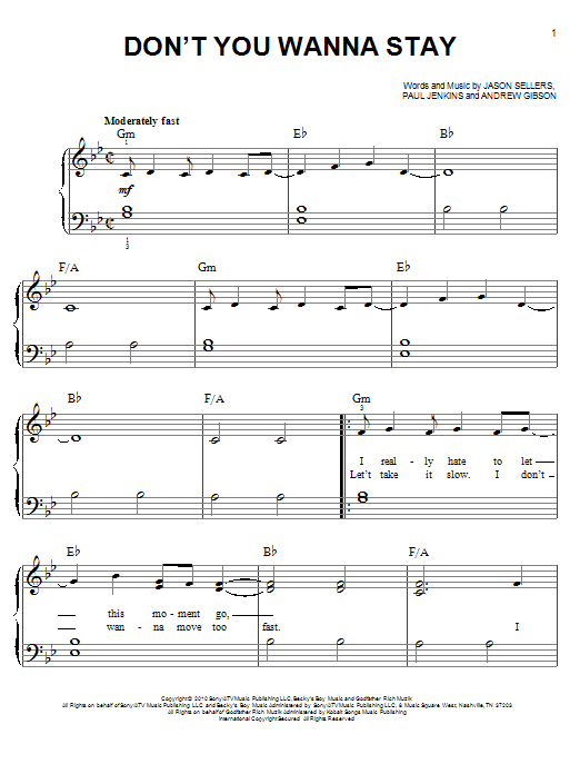 Download Jason Aldean Don't You Wanna Stay (feat. Kelly Clarkson) Sheet Music and learn how to play Lyrics & Chords PDF digital score in minutes