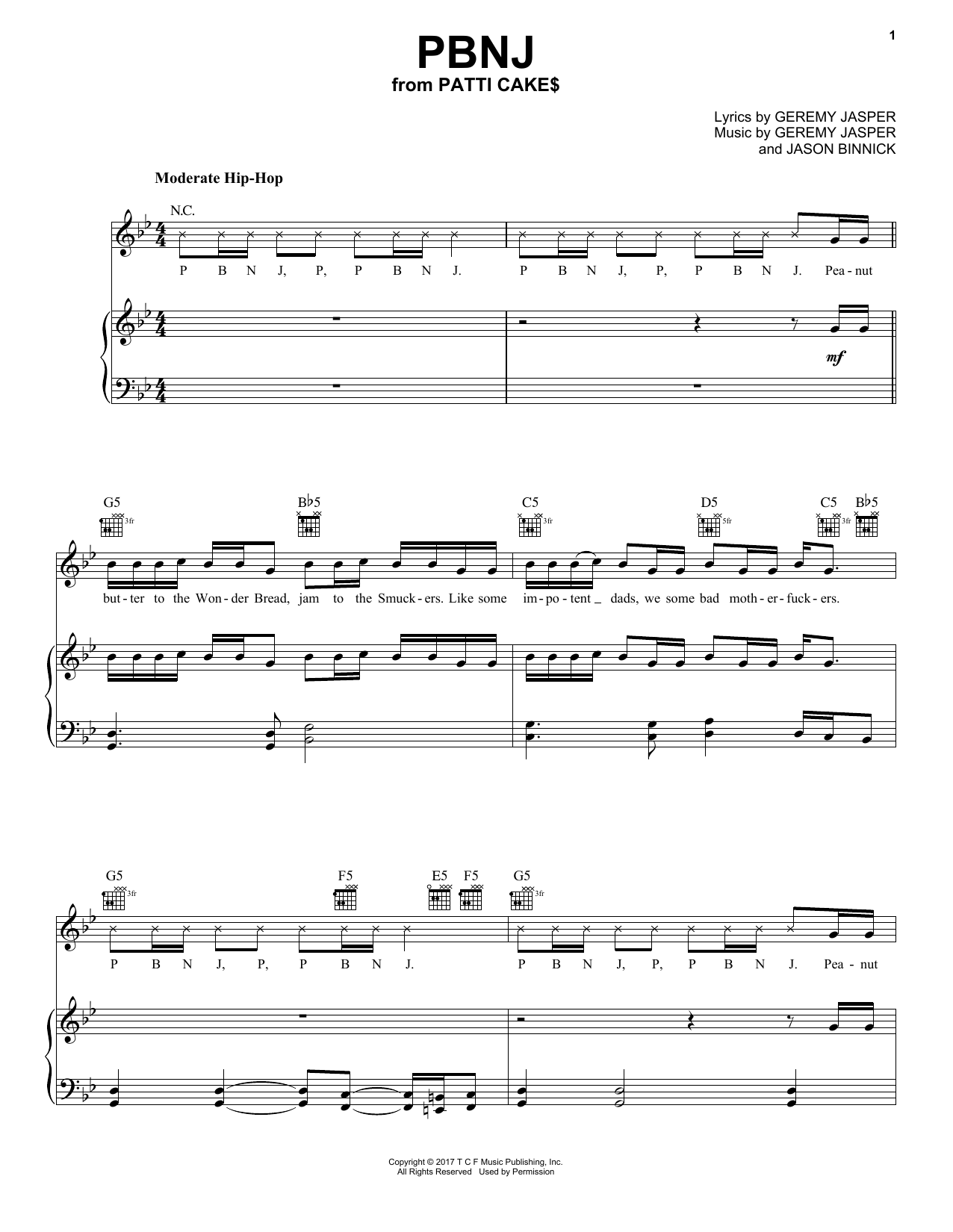 Download Jason Binnick PBNJ Sheet Music and learn how to play Piano, Vocal & Guitar (Right-Hand Melody) PDF digital score in minutes