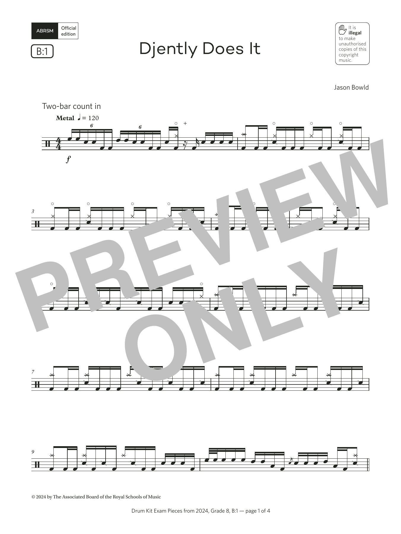 Download Jason Bowld Djently Does It (Grade 8, list B1, from the ABRSM Drum Kit Syllabus 2024) Sheet Music and learn how to play Drums PDF digital score in minutes
