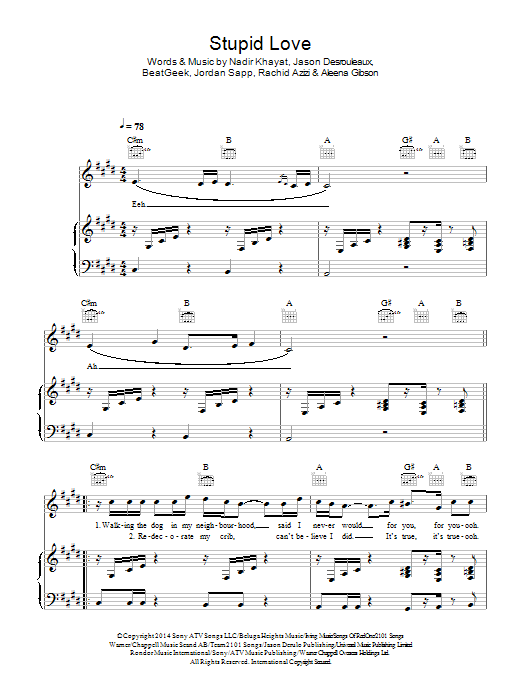 Download Jason Derulo Stupid Love Sheet Music and learn how to play Piano, Vocal & Guitar (Right-Hand Melody) PDF digital score in minutes