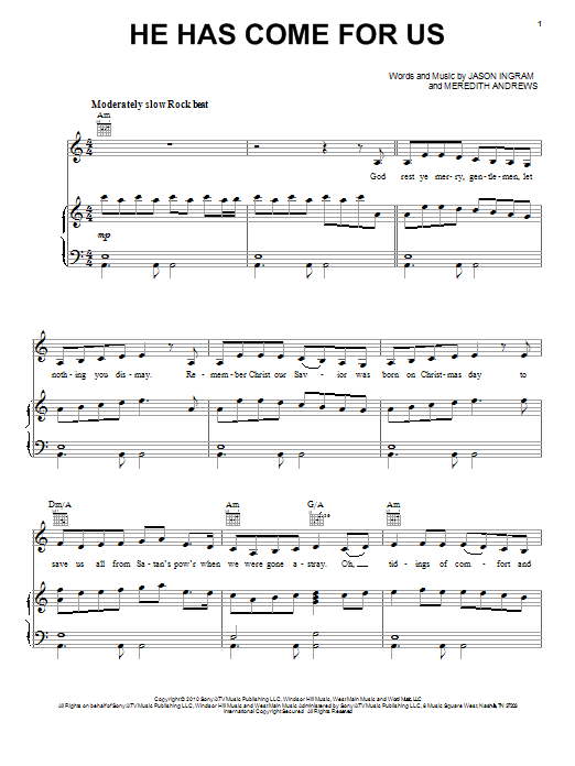Download Jason Ingram He Has Come For Us Sheet Music and learn how to play Piano, Vocal & Guitar (Right-Hand Melody) PDF digital score in minutes