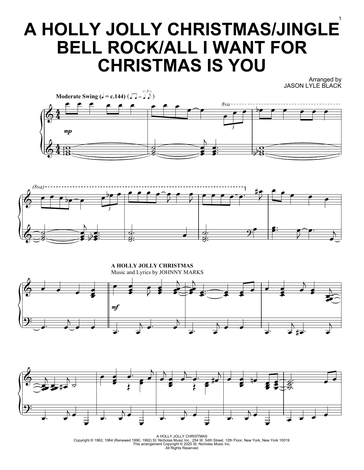 Download Jason Lyle Black A Holly Jolly Christmas/Jingle Bell Rock/All I Want For Christmas Is You Sheet Music and learn how to play Piano Solo PDF digital score in minutes