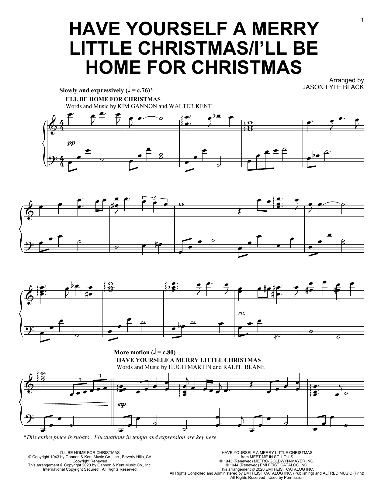 Download Jason Lyle Black Have Yourself A Merry Little Christmas/I'll Be Home For Christmas Sheet Music and learn how to play Piano Solo PDF digital score in minutes