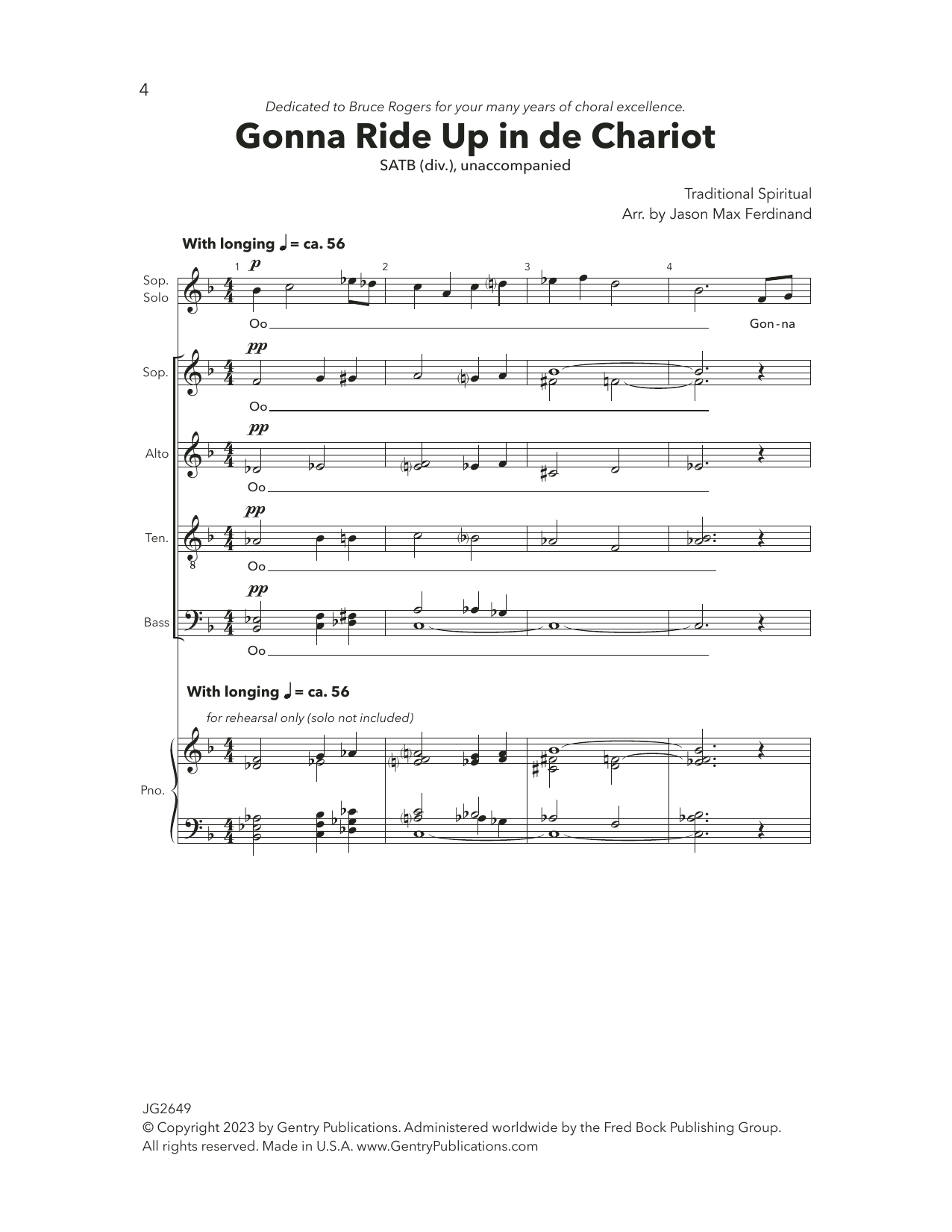 Download Jason Max Ferdinand Gonna Ride Up In De Chariot Sheet Music and learn how to play Choir PDF digital score in minutes