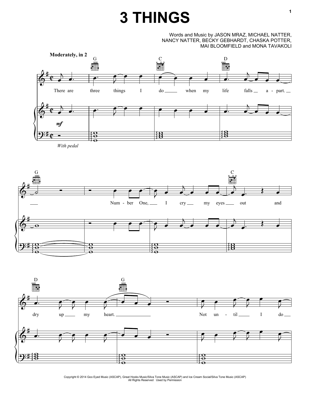 Download Jason Mraz 3 Things Sheet Music and learn how to play Piano, Vocal & Guitar (Right-Hand Melody) PDF digital score in minutes