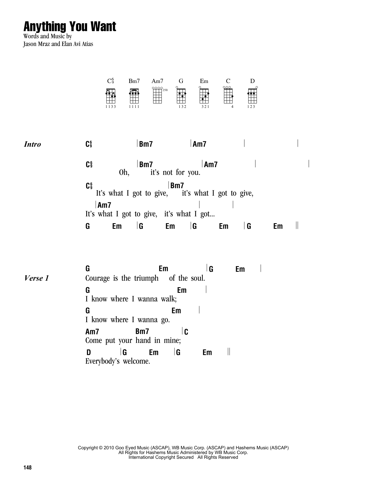 Download Jason Mraz Anything You Want Sheet Music and learn how to play Ukulele with strumming patterns PDF digital score in minutes
