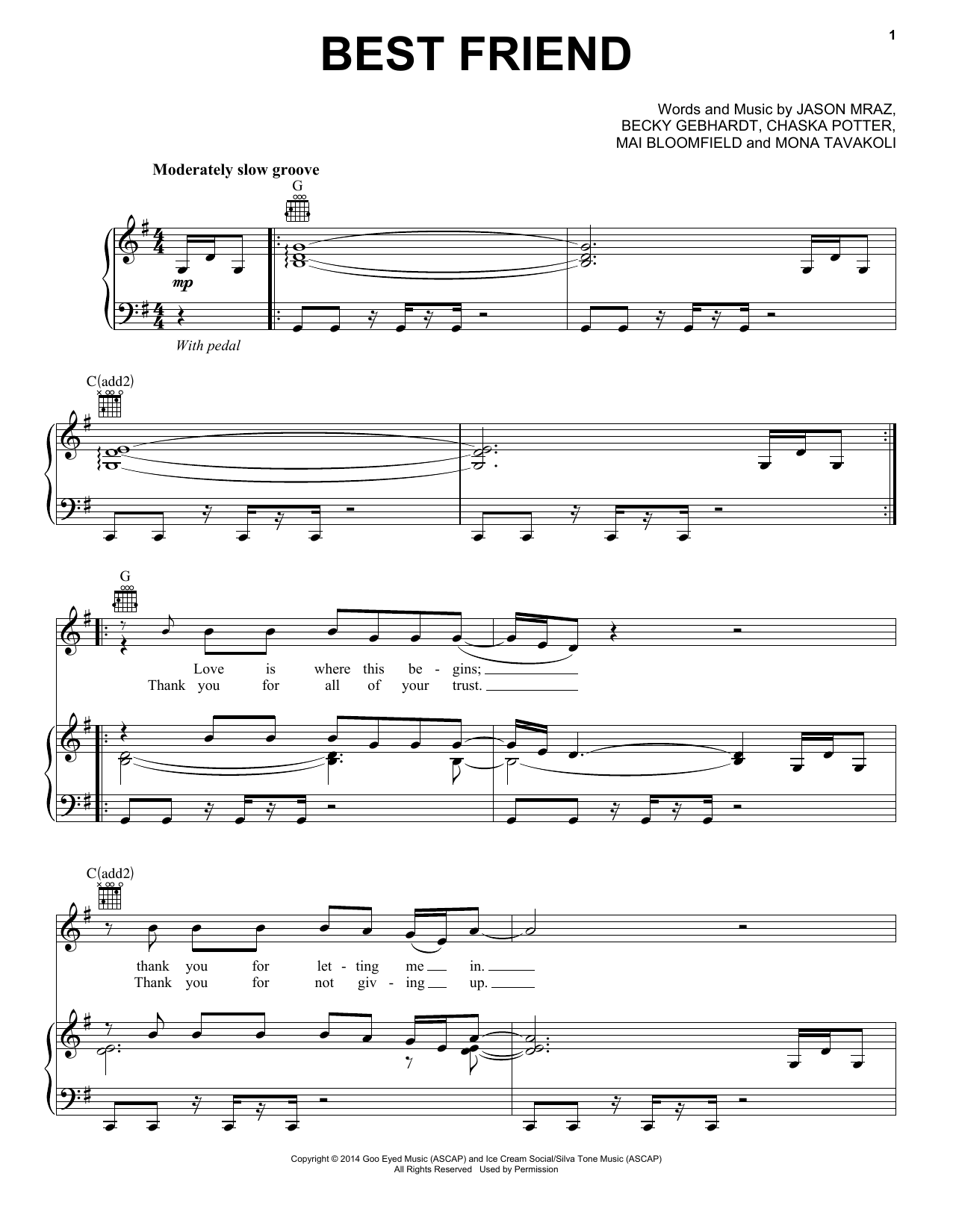 Download Jason Mraz Best Friend Sheet Music and learn how to play Piano, Vocal & Guitar (Right-Hand Melody) PDF digital score in minutes