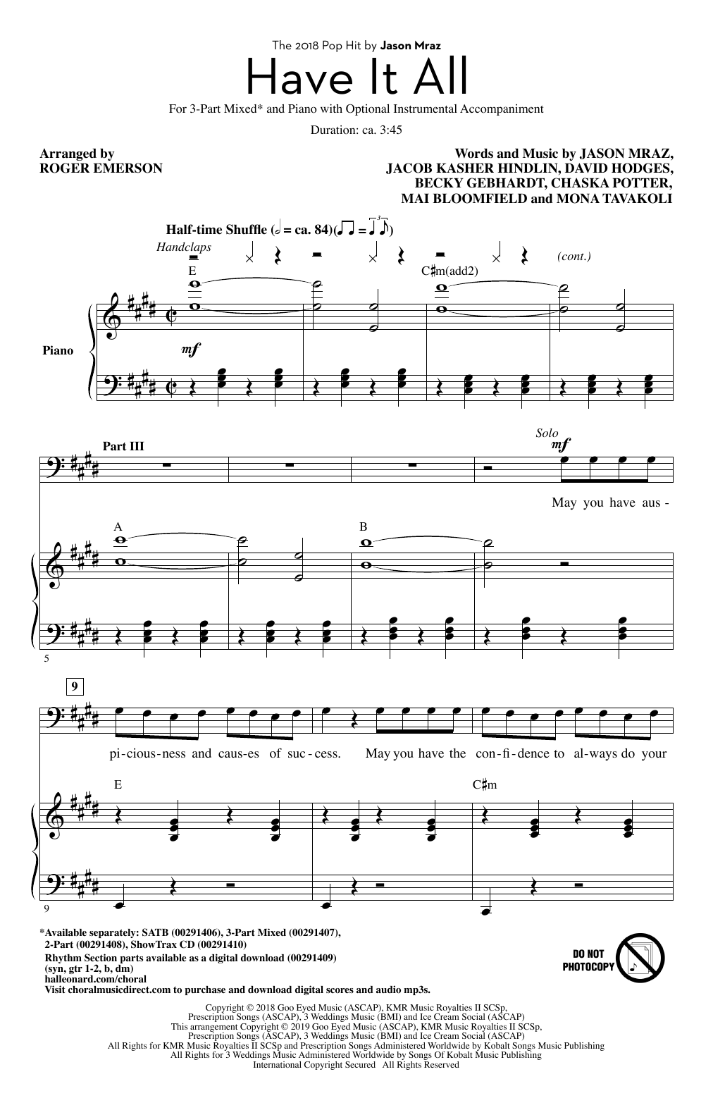 Download Jason Mraz Have It All (arr. Roger Emerson) Sheet Music and learn how to play 2-Part Choir PDF digital score in minutes