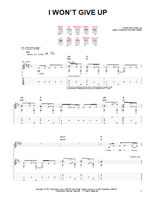 Download Jason Mraz I Won't Give Up Sheet Music and learn how to play Baritone Ukulele PDF digital score in minutes