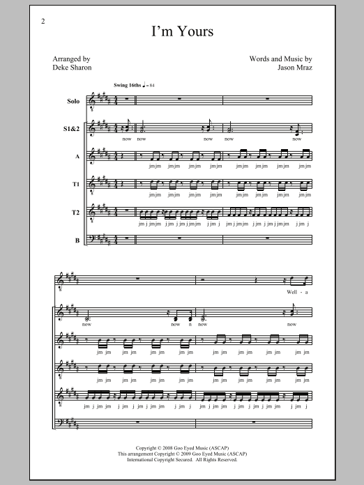 Download Jason Mraz I'm Yours (arr. Deke Sharon) Sheet Music and learn how to play SATB PDF digital score in minutes