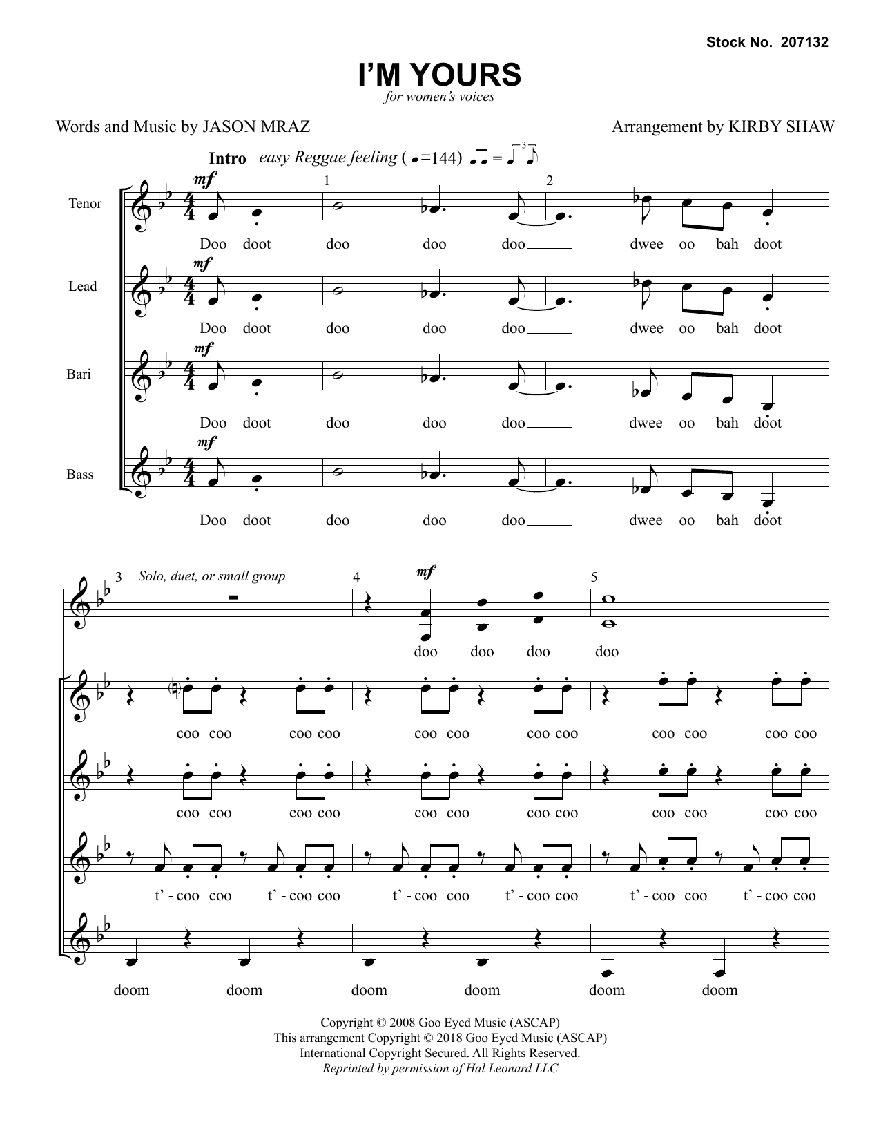 Download Jason Mraz I'm Yours (arr. Kirby Shaw) Sheet Music and learn how to play TTBB Choir PDF digital score in minutes