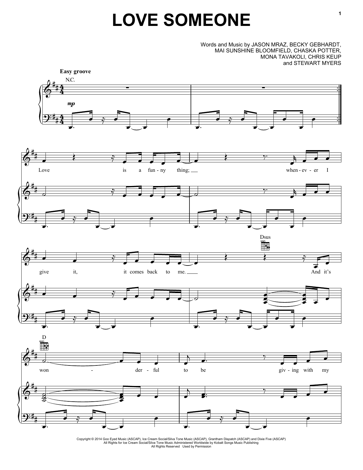Download Jason Mraz Love Someone Sheet Music and learn how to play Lyrics & Chords PDF digital score in minutes