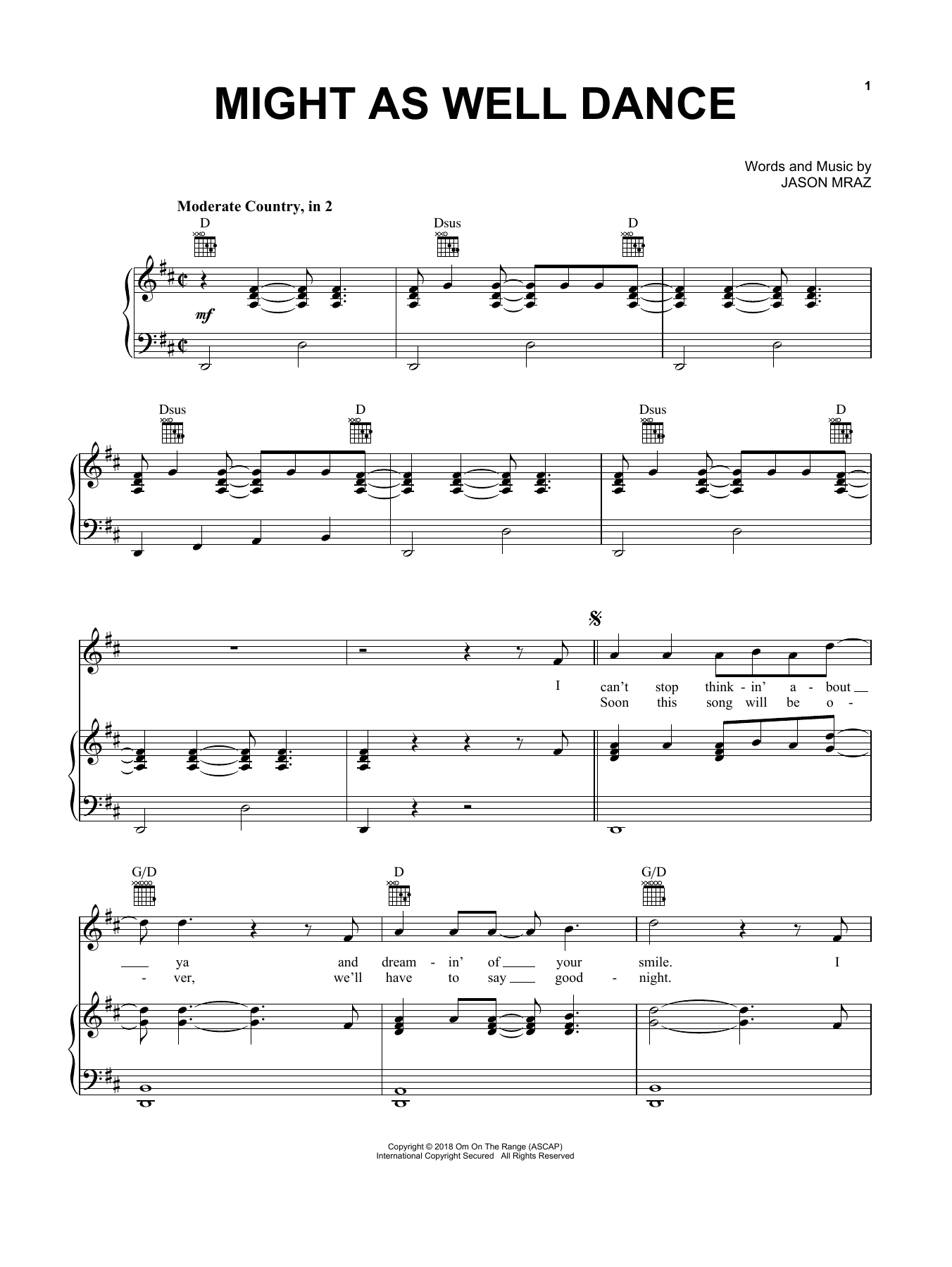 Download Jason Mraz Might As Well Dance Sheet Music and learn how to play Piano, Vocal & Guitar Chords (Right-Hand Melody) PDF digital score in minutes