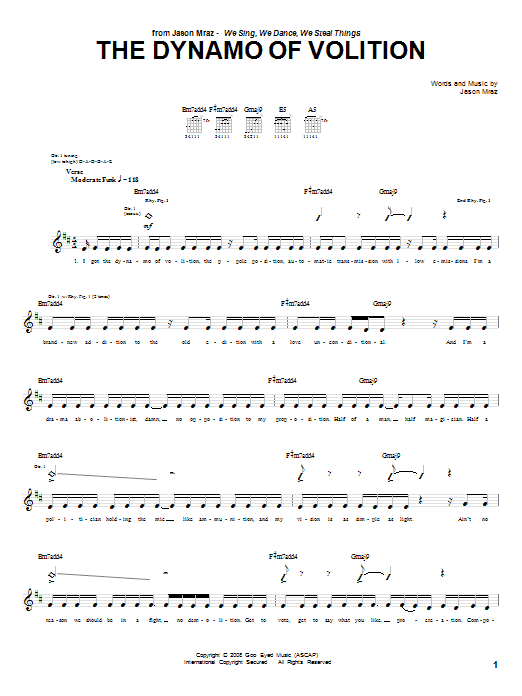 Download Jason Mraz The Dynamo Of Volition Sheet Music and learn how to play Guitar Tab PDF digital score in minutes