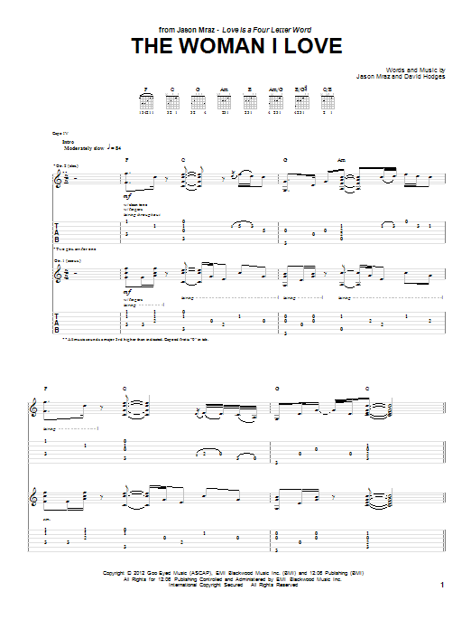 Download Jason Mraz The Woman I Love Sheet Music and learn how to play Easy Guitar Tab PDF digital score in minutes